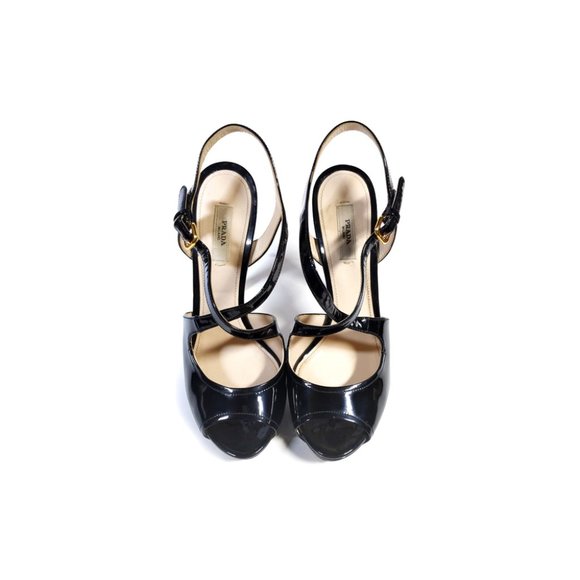 2-Day Sale* PRADA Shoes 38.5 Black Patent Leather Stiletto Pumps Womens 8 - Picture 3 of 7